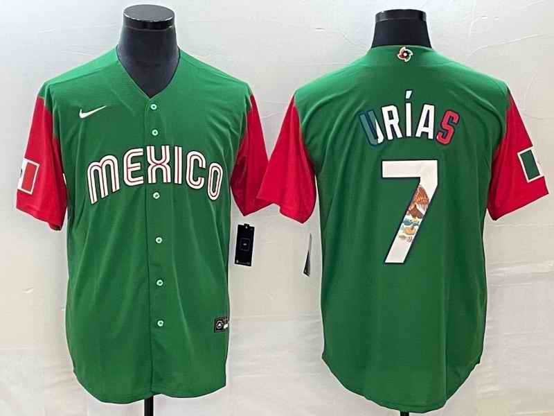 Men's Mexico Baseball #7 Julio Ur'as 2023 Green World Baseball Classic Stitched Jersey