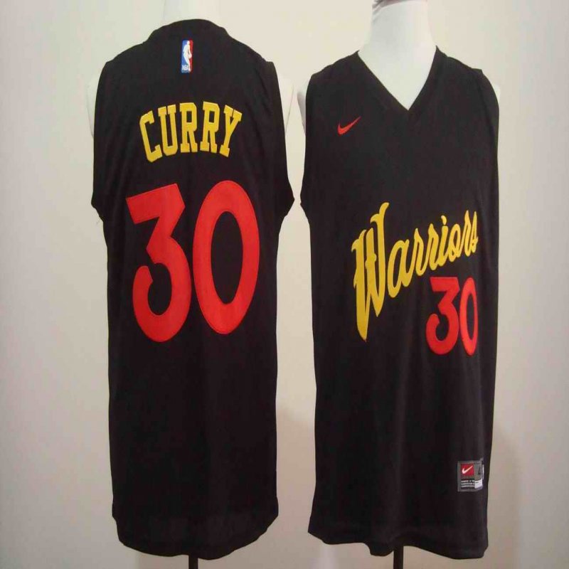 Men's Nike Golden State Warriors #30 Stephen Curry Black and Red Stitched NBA Jersey