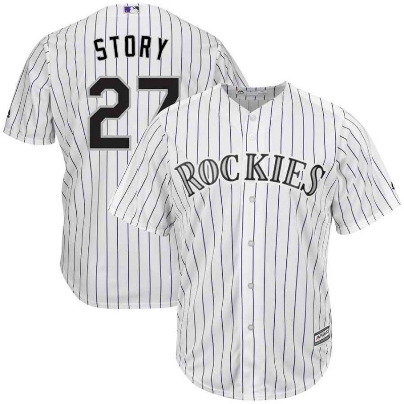 Men's Colorado Rockies #27 Trevor Story White Cool Base Stitched MLB Jersey