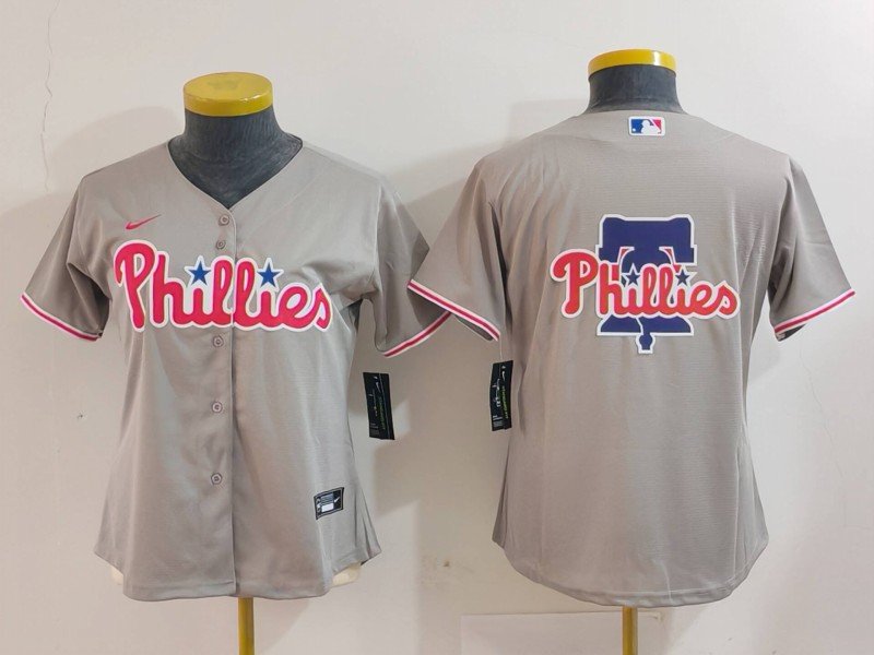 Youth Philadelphia Phillies Team Big Logo Grey Cool Base Stitched Baseball Jersey