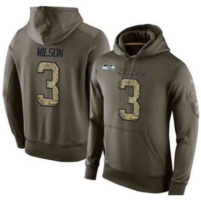 NFL Men's Nike Seattle Seahawks #3 Russell Wilson Stitched Green Olive Salute To Service KO Performance Hoodie