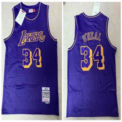 Men's Los Angeles Lakers #34 Shaquille O'Neal Purple 1996-1997 Limited Stitched Jersey