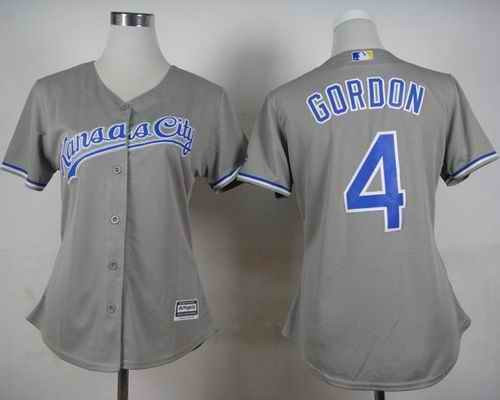 Royals #4 Alex Gordon Grey Road Women's Stitched MLB Jersey