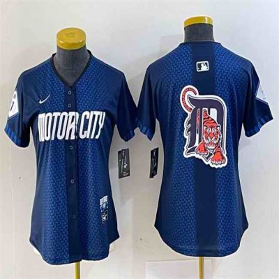 Women's Detroit Tigers Team Big Logo 2024 Navy City Connect Cool Base Limited Stitched Baseball Jersey(Run Small)