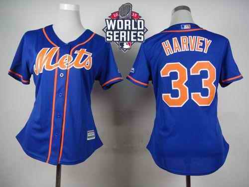 Mets #33 Matt Harvey Blue Alternate W/2015 World Series Patch Women's Stitched MLB Jersey