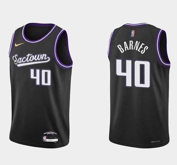 Men's Sacramento Kings #40 Harrison Barnes 2021/22 Black 75th Anniversary City Edition Stitched Basketball Jersey