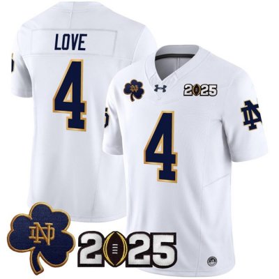 Men's Notre Dame Fighting Irish #4 Beaux Collins White F.U.S.E. 2025 CFP Final Patch Limited Stitched Football Jersey