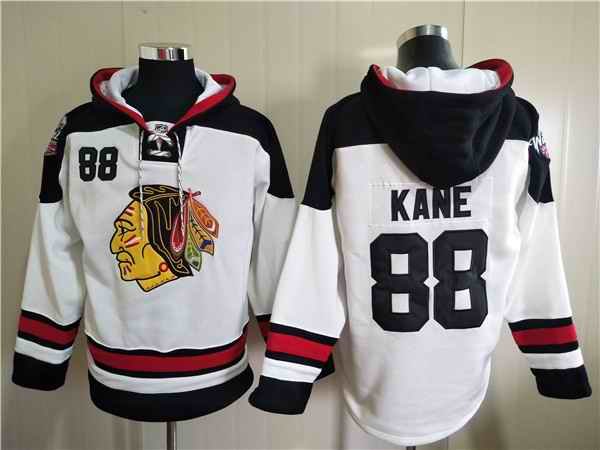 Men's Chicago Blackhawks #88 Patrick Kane White Ageless Must-Have Lace-Up Pullover Hoodie