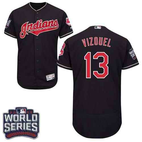 Indians #13 Omar Vizquel Navy Blue Flexbase Authentic Collection 2016 World Series Bound Stitched MLB Jersey