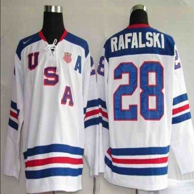 2010 Olympic Team USA #28 Brian Rafalski Stitched White 1960 Throwback NHL Jersey