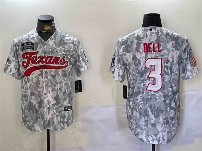 Men's Houston Texans #3 Tank Dell 2024 Arctic Camo Salute to Service Stitched Baseball Jersey