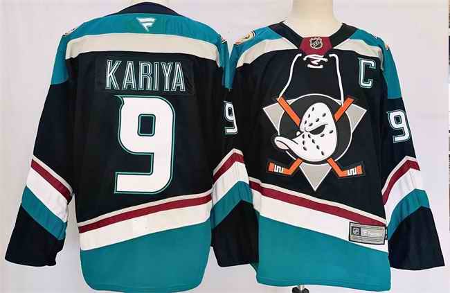 Men's Anaheim Ducks #9 Paul Kariya Black/Teal 2024-25 Stitched Jersey