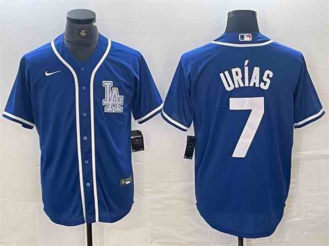 Men's Los Angeles Dodgers #7 Julio Ur'as Blue Cool Base Stitched Baseball Jersey