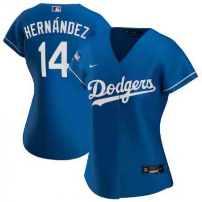 Women's Los Angeles Dodgers #14 Kik' Hern'ndez Blue 2020 World Series Champions Home Patch MLB Stitched Jersey(Run Small)