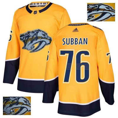 Men's Nashville Predators #76 P.K Subban Yellow Fashion Gold Stitched NHL Jersey