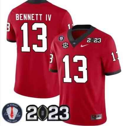 Men's Georgia Bulldogs Custom Red 2023 Patch Stitched Football Jersey