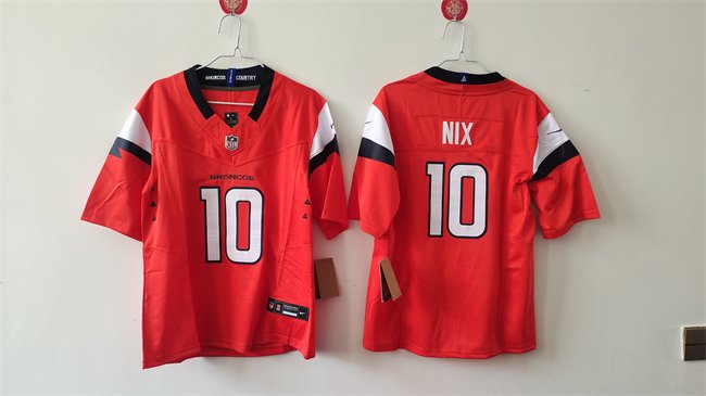 Women's Denver Broncos #10 Bo Nix Orange 2024 F.U.S.E Stitched Jersey(Run Small)