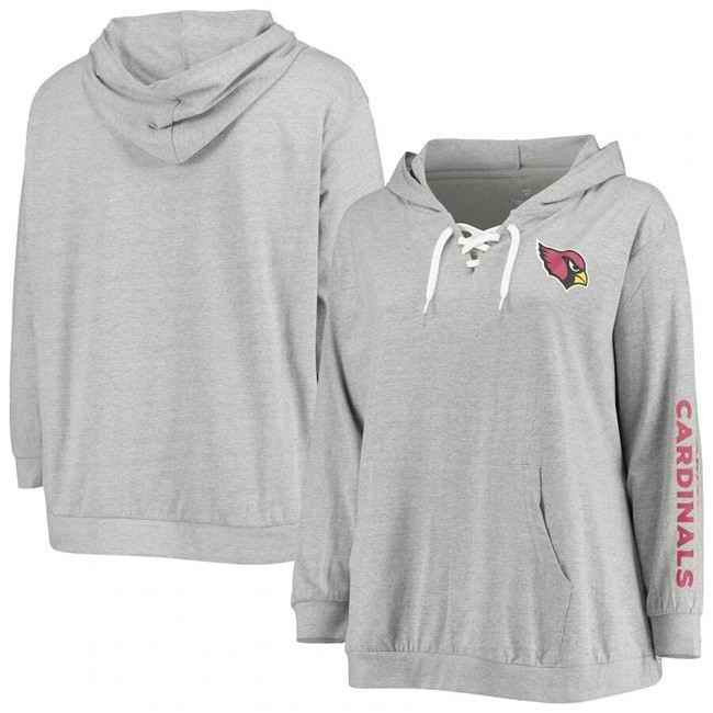 Women's Arizona Cardinals Heathered Gray  Lace-Up Pullover Hoodie