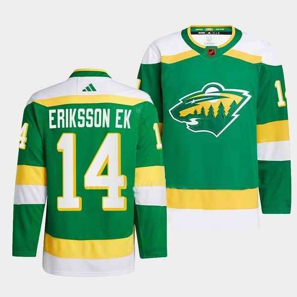 Men's Minnesota Wild #14 Joel Eriksson Ek Green 2022-23 Reverse Retro Stitched Jersey