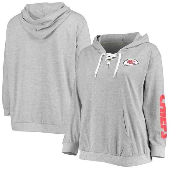 Women's Kansas City Chiefs Heathered Gray  Lace-Up Pullover Hoodie