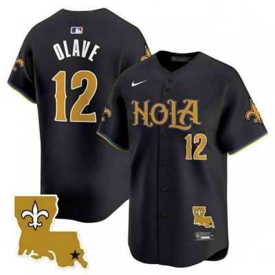 Men's New Orleans Saints #12 Chris Olave Black Cool Base Stitched Baseball Jersey