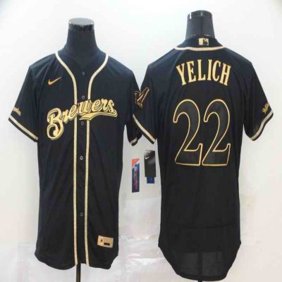 Men's Milwaukee Brewers #22 Christian Yelich Blank 2020 B;ack Golden Flex Base Stitched MLB Jersey