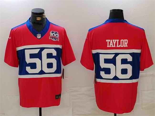 Men's New York Giants #56 Lawrence Taylor Century Red F.U.S.E. 100TH Season Commemorative Patch Limited Stitched Football Jersey