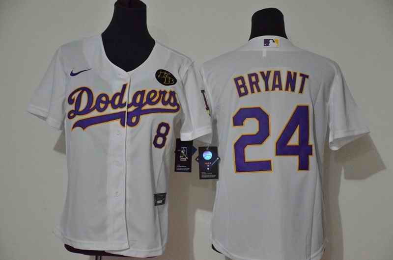 Youth Los Angeles Dodgers Front #8 Back #24 Kobe Bryant White With KB Patch Cool Base Stitched MLB Jersey