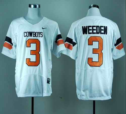 Cowboys #3 Brandon Weeden White Pro Combat Stitched NCAA Jersey