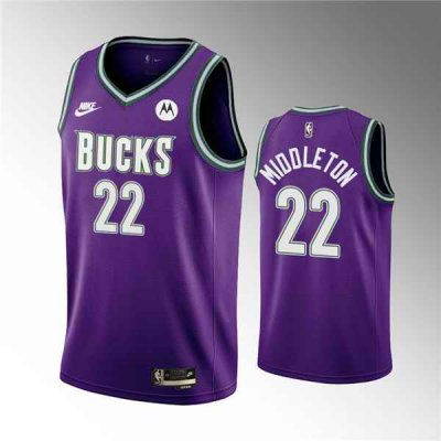 Men's Milwaukee Bucks #22 Khris Middleton 2022/23 Purple Classic Edition Swingman Stitched Basketball Jersey