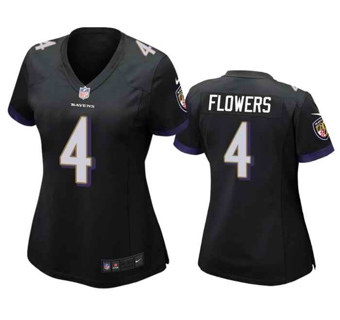 Women's Baltimore Ravens #4 Zay Flowers Black Football Jersey(Run Small)