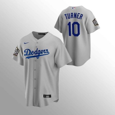 Men's Los Angeles Dodgers #10 Justin Turner Grey 2020 World Series Bound stitched Jersey