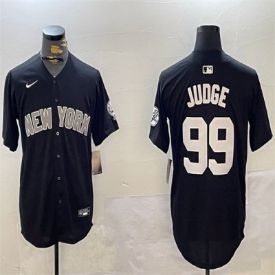 Men's New York Yankees #99 Aaron Judge Black With Patch Limited Stitched Baseball Jersey