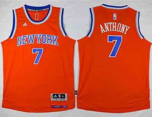 Knicks #7 Carmelo Anthony Orange Stitched Youth NBA Jersey