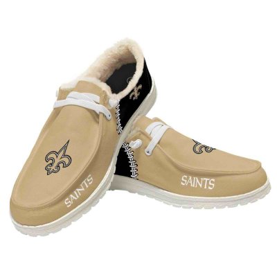 Women's New Orleans Saints Loafers Lace Up Fuzzy Lined Shoes 002 (Pls check description for details)