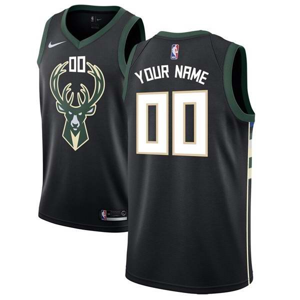 Men's Milwaukee Bucks Black Customized Stitched NBA Jersey