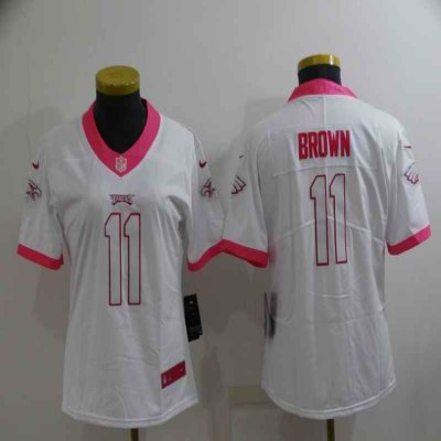 Women's Philadelphia Eagles #11 A. J. Brown Pink White Stitched Football Jersey(Run Small)