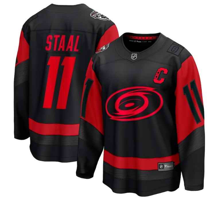 Men's Carolina Hurricanes Custom Black Red Stadium Series Breakaway Stitched Jersey