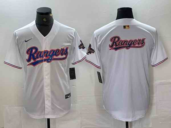 Men's Texas Rangers Team Big Logo White 2024 Gold Collection Cool Base Stitched Baseball Jersey