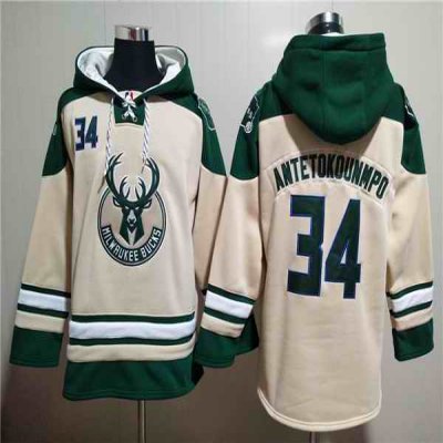 Men's Milwaukee Bucks #34 Giannis Antetokounmpo Cream Hoodie