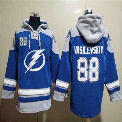 Men's Tampa Bay Lightning #88 Andrei Vasilevskiy Blue Ageless Must-Have Lace-Up Pullover Hoodie