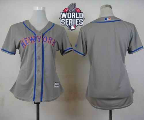 Mets Blank Grey Road W/2015 World Series Patch Women's Stitched MLB Jersey