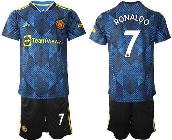 Men's Manchester United #7 Cristiano Ronaldo Blue Away Soccer Jersey Suit