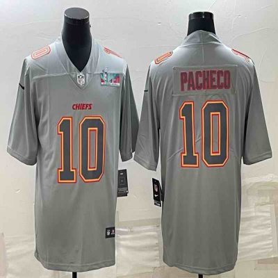 Men's Kansas City Chiefs #10 Isiah Pacheco Gray Super Bowl LVII Patch Atmosphere Fashion Stitched Jersey