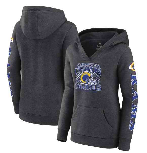 Women's Los Angeles Rams 2022 Heathered Charcoal Super Bowl LVI Champions Retro Pullover Hoodie(Run Small)