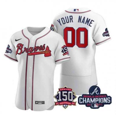 Men's Atlanta Braves White ACTIVE PLAYER Custom 2021 World Series Champions With 150th Anniversary Flex Base Stitched Jersey