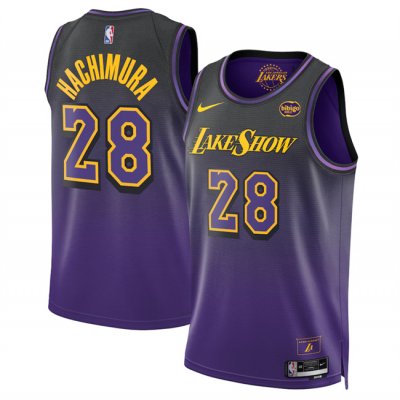 Men's Los Angeles Lakers #28 Rui Hachimura Purple 2024/25 City Edition Stitched Basketball Jersey