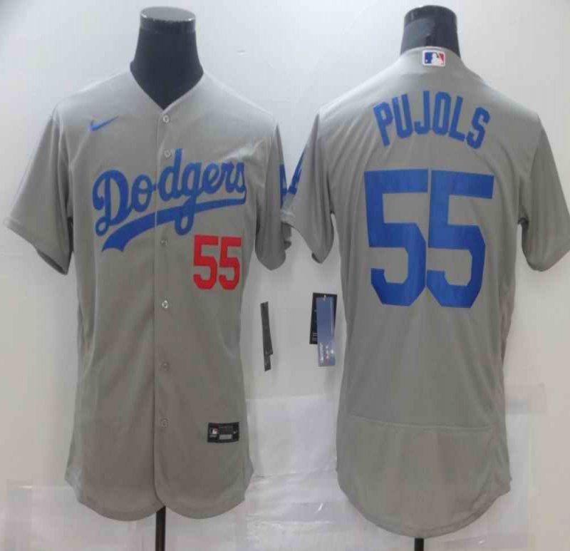 Men's Los Angeles Dodgers #55 Albert Pujols Grey Flex Base Sttiched Jersey