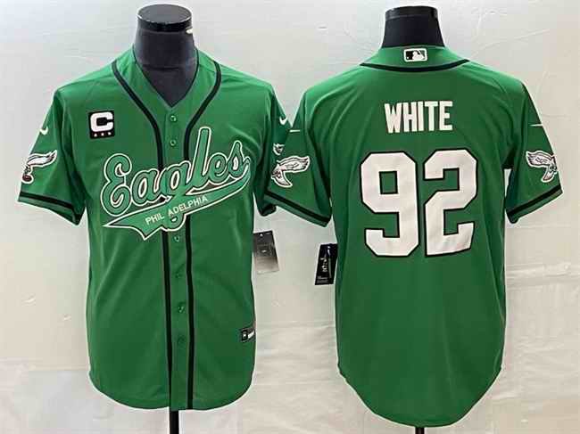 Men's Philadelphia Eagles #92 Reggie White Green With 3-star C Patch Cool Base Stitched Baseball Jersey