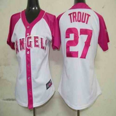 Angels #27 Mike Trout White/Pink Women's Splash Fashion Stitched MLB Jersey